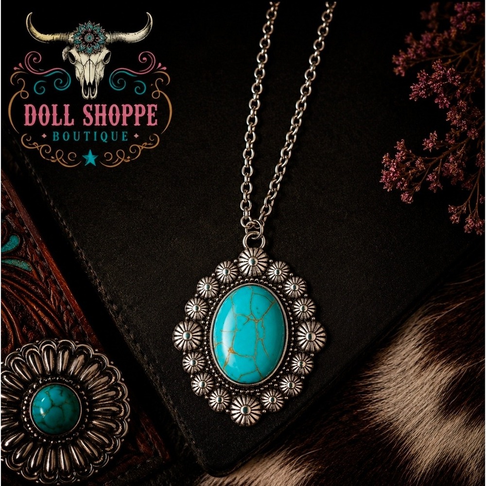 Western Turquoise Concho Statement Necklace